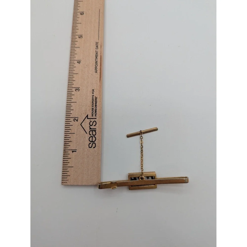 Swank Vintage Gold Tone‎ Monogram CBH Tie Clip Bar with Safety Chain T-Bar